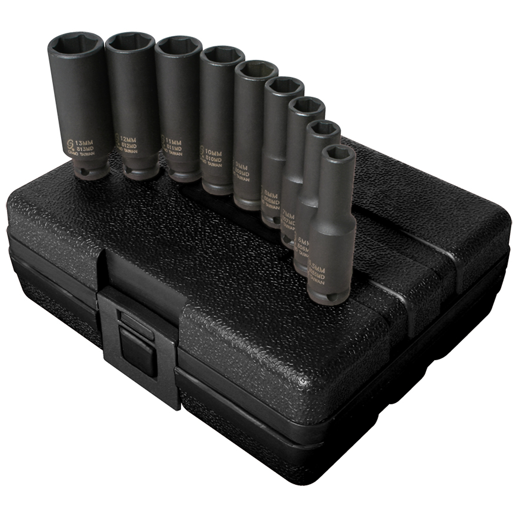 Sunex Tools 1/4in. Dr Metric Deep Impact Socket Set — 9-Pc, 6-Point, CR-MO Alloy Steel, Model# 1812